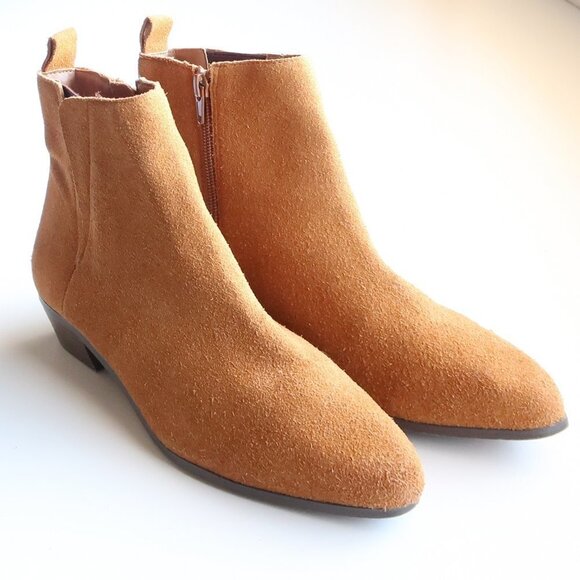 Gap Tan Suede Leather Almond Toe Block Heel Chelsea Booties Ankle Boots Size 7.5 - Picture 3 of 15